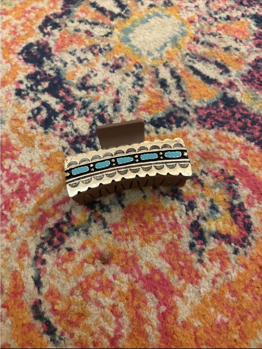 Turquoise Accent Silver-Tone Hair Clip - Women Accessories